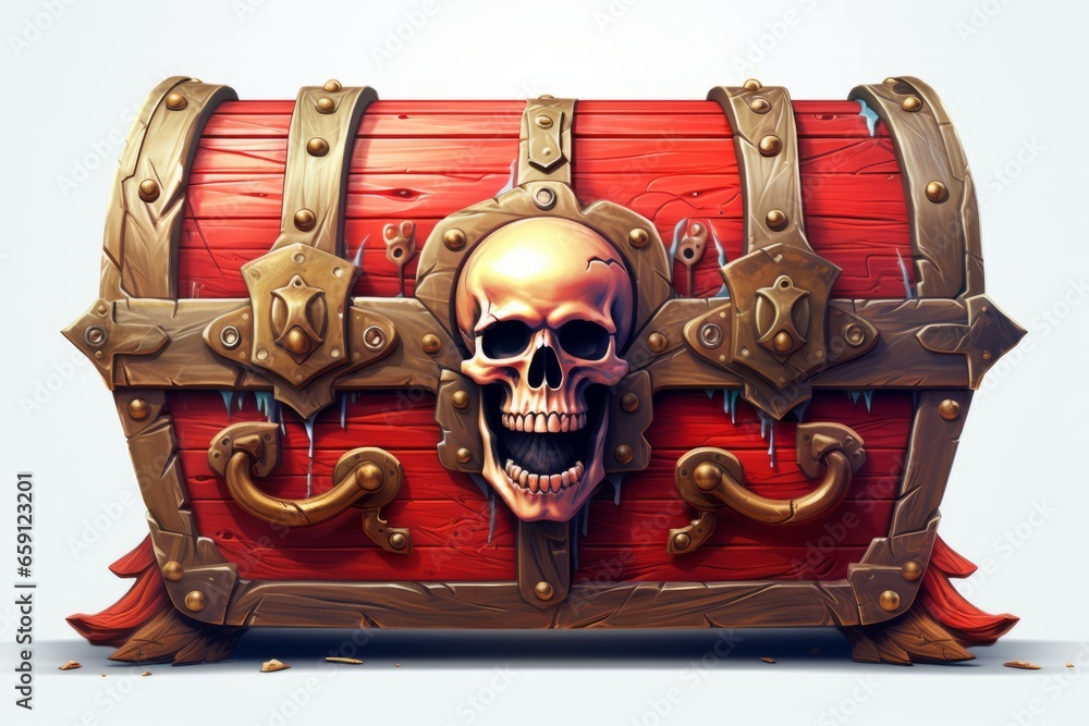 pirate chest colorful icon with intricate details, on a white background, Generative AI - obrazy, fototapety, plakaty 