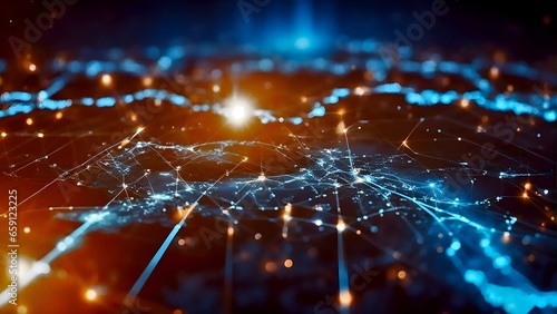 A world map enhanced by bright lines and symbols, highlights the essential role of the Internet, radio, television, and satellite communications in our lives