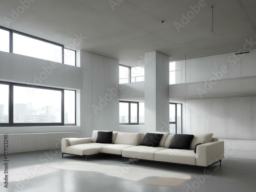 Modern living room with white couch and black pillows © Ophelia