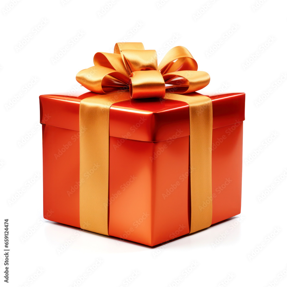 Obraz premium Gift box with ribbons bow, bright beautiful Christmas gift, isolated on a white background