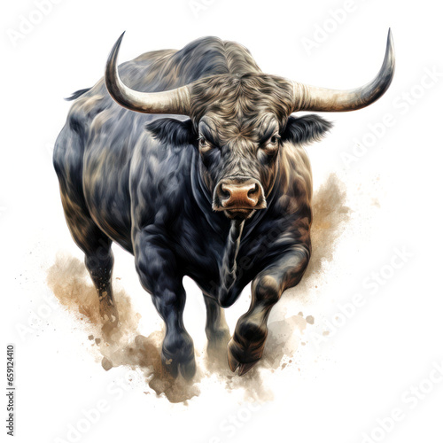 Animal bull powerful beautiful with horns isolated on white background illustration