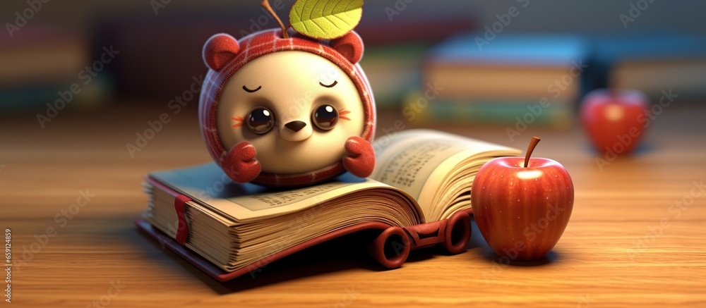 APPLE READING A BOOK and cute cartoon APPLE READING A BOOK and cute cartoon