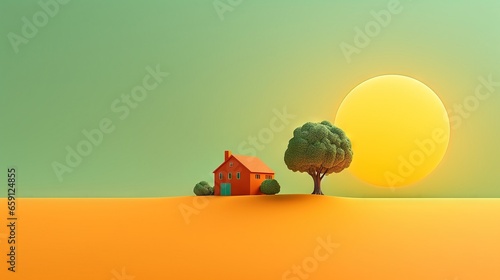  a small red house sitting on top of a hill next to a tree.  generative ai