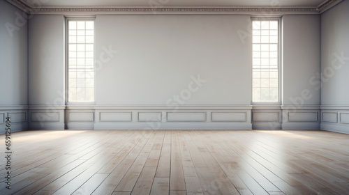 An empty, grey room, with a few small windows at the top
