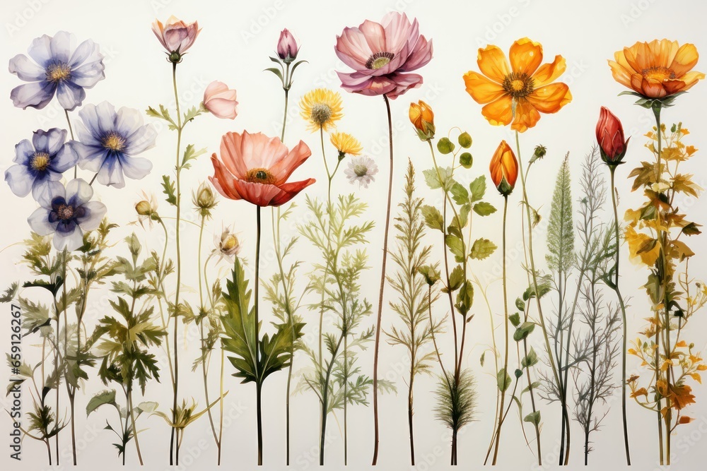 Fototapeta premium various_watercolor_painting_of_summer_flowers