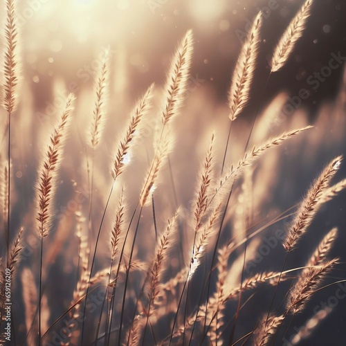 High grass with soft focus and beautiful bokeh, macro. Natural gentle plant background