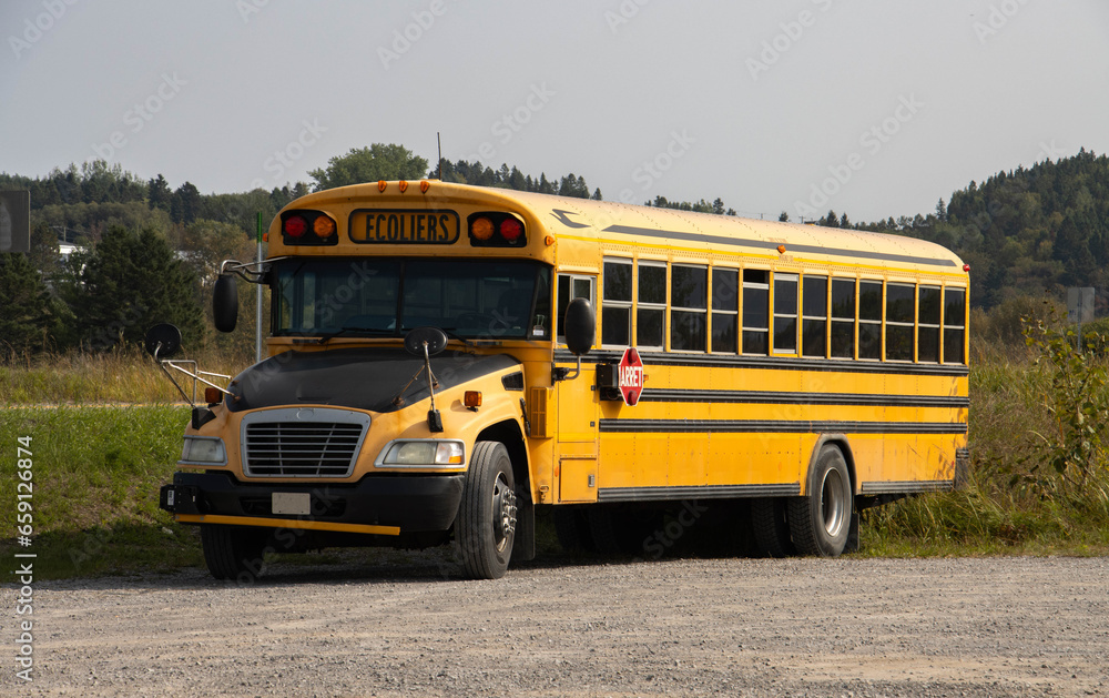 Yellow schoolbus in the French-speaking province of Québec, Canada Yellow schoolbus in the French-speaking province of Québec, Canada
