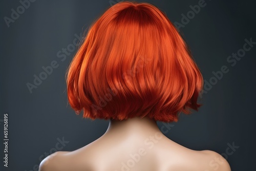 Woman with red hair, Bob cut, View from behind on white background.