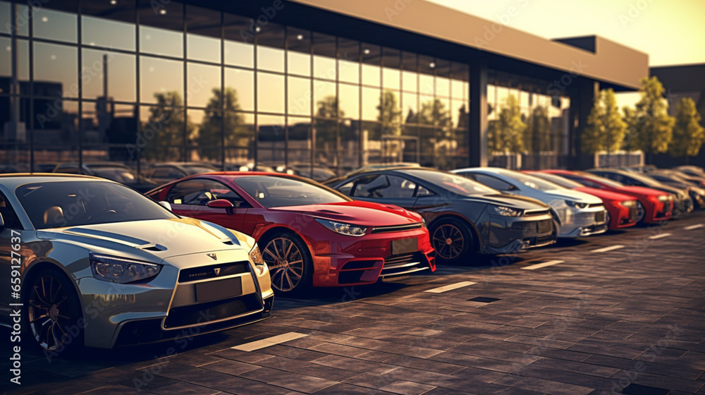 Obraz premium Car showroom parking of cars of various brands