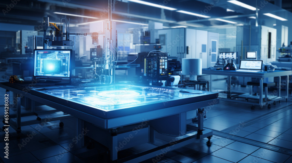 An advanced semiconductor testing lab, assessing the performance of microchips An advanced semiconductor testing lab, assessing the performance of microchips