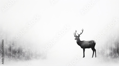  a black and white photo of a deer in the snow.  generative ai © Olga