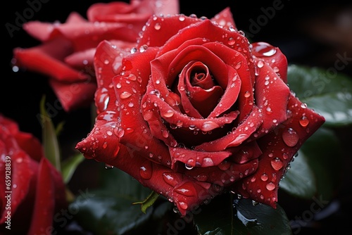 Waterdrop on red roses bloom beautiful