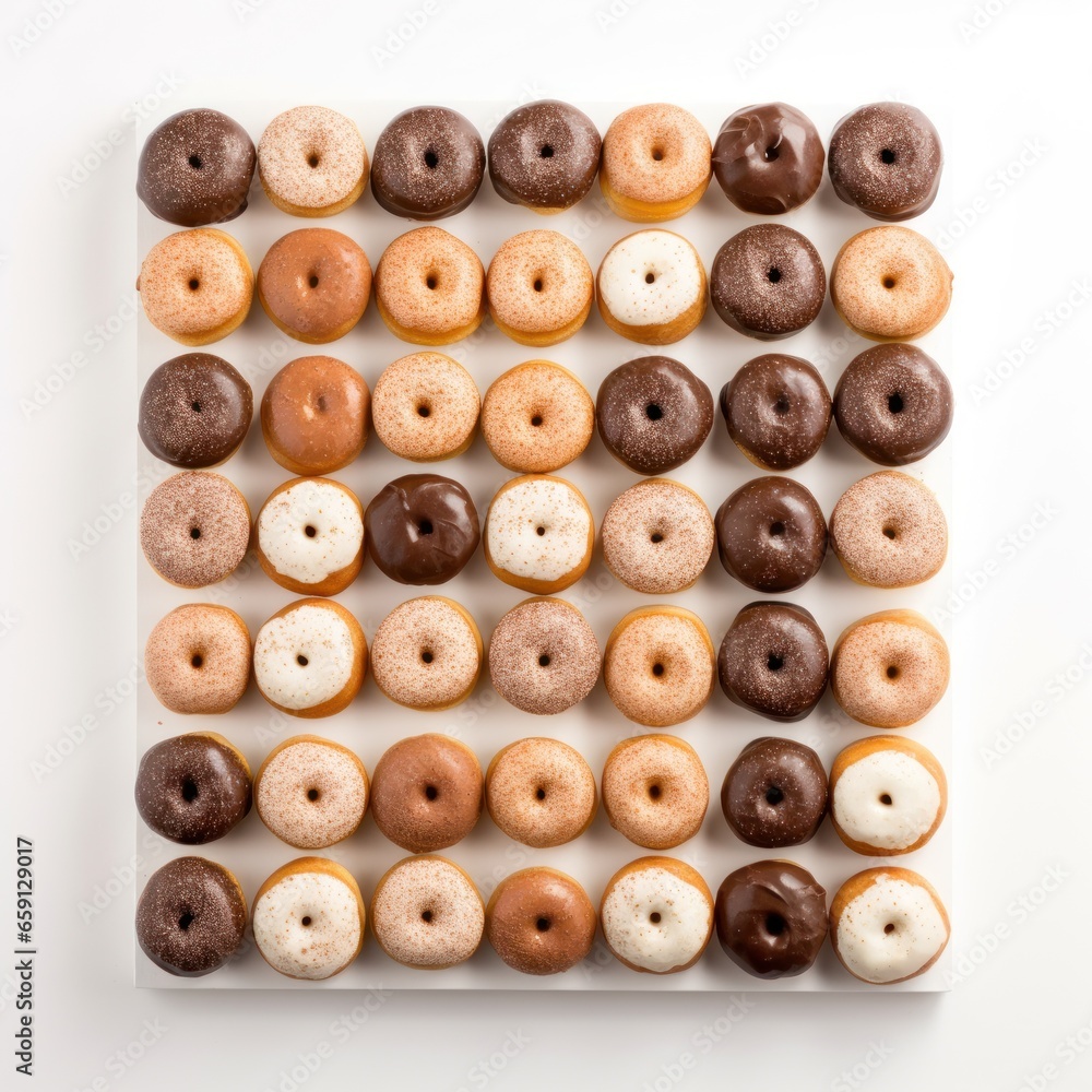 Donut wall: Donuts arranged on a wall for a fun display. isolated Donut wall: Donuts arranged on a wall for a fun display. isolated