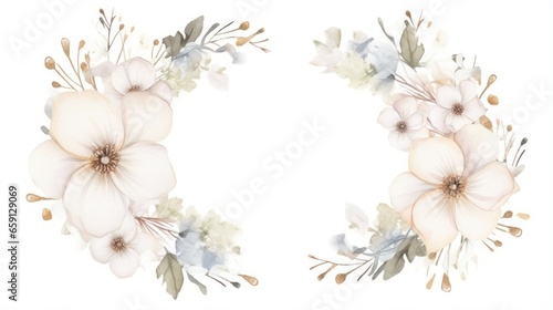 Elegant winter wreath with white flowers and a watercolor frame