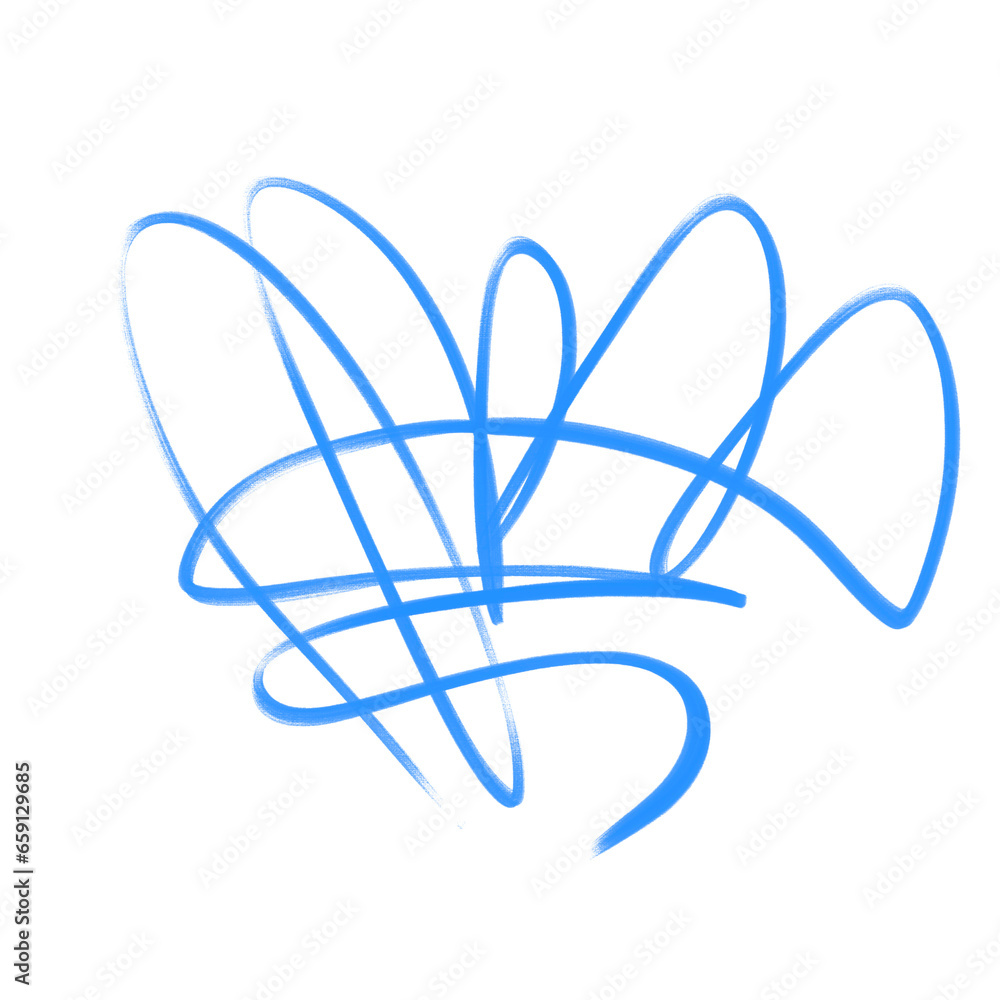 Abstract blue line with curved linear shape on transparent background — Scribbles created
