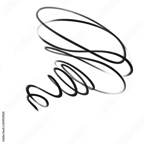 Abstract black line with curved linear shape on transparent background — Scribbles created carelessly or hurriedly