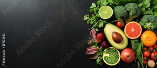 Top view of veganuary concept with vegan food on table against food background