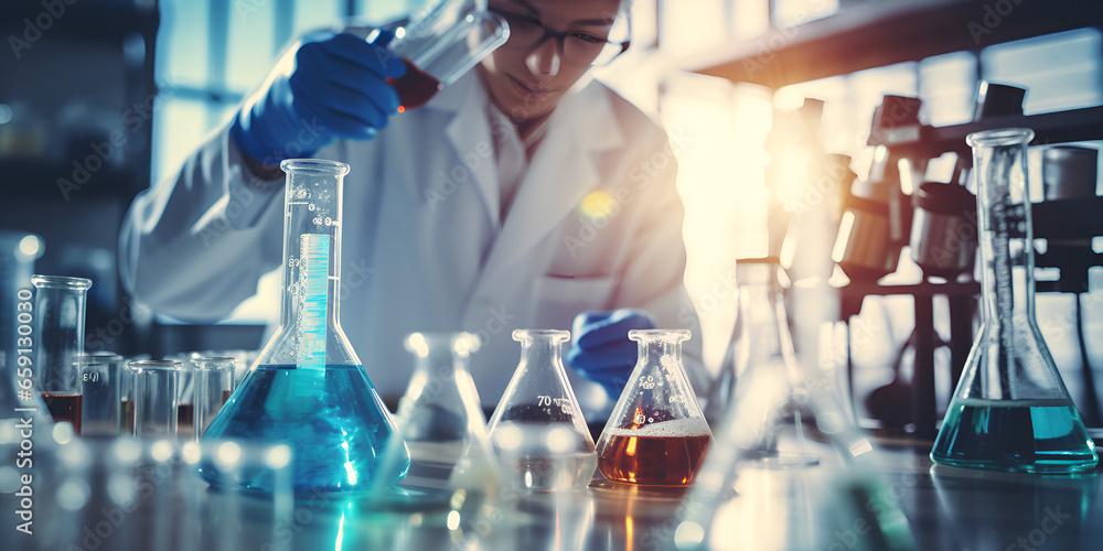 Exploring Lab Glassware's Role in R&D
Chemical Laboratory Glassware Essentials
"Glassware's Significance in Research & Development"
Lab Glassware: Catalyst for Scientific Progress
Precision Tool.  - obrazy, fototapety, plakaty 