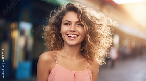 happiness of an optimistic young girl in casual clothes, her genuine smile radiating confidence and positivity.