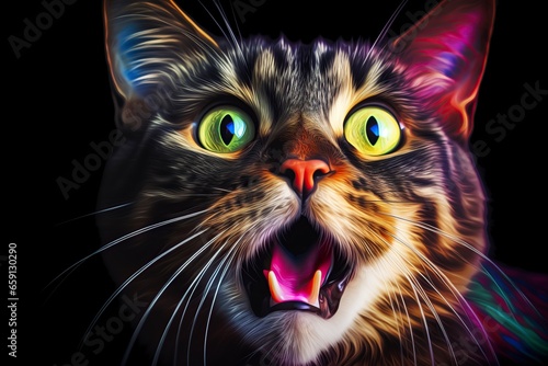 illustration, surprised cat with its colorful, fantasy © Jorge Ferreiro