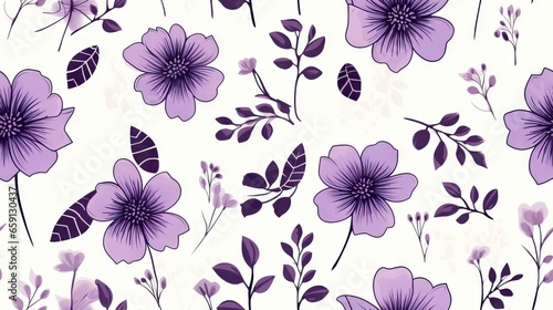  purple flowers and leaves are on a white background with purple leaves. generative ai