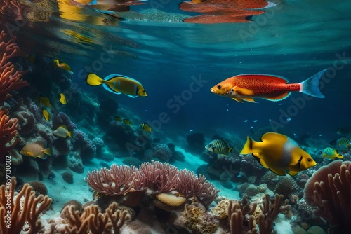 An image of a vibrant coral reef teeming with life - AI Generative