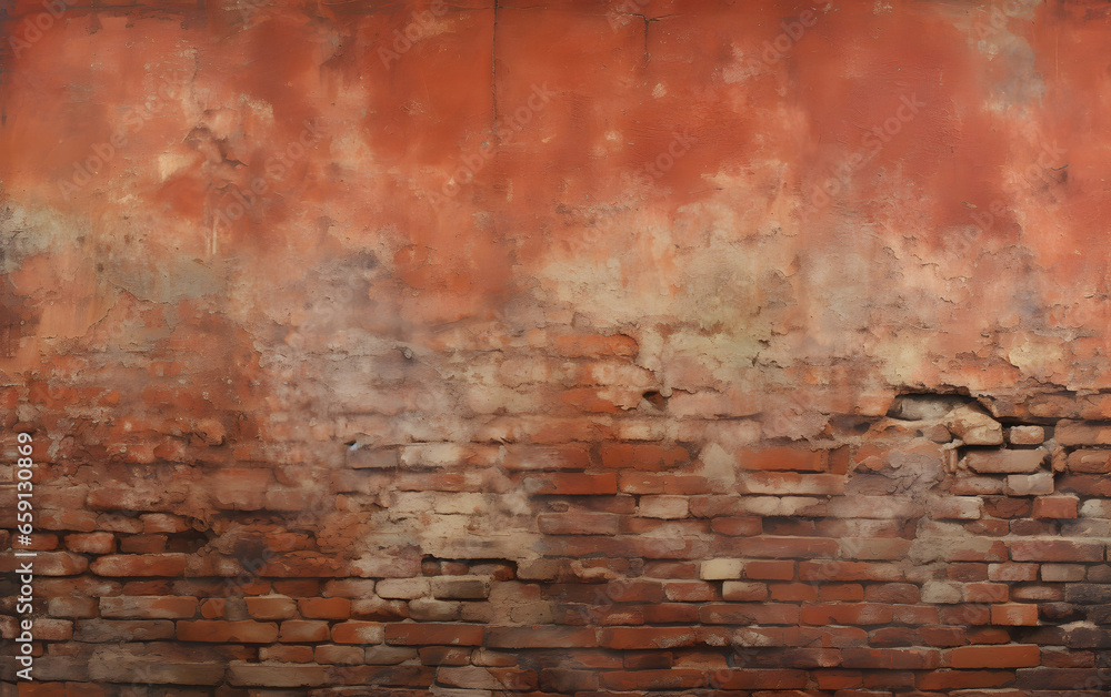 Distressed Brick Wall with Weathered Plaster Surface and Textural Decay, Old Brickwork, Textured Distressed Brick Wall with Weathered Plaster Surface and Textural Decay, Old Brickwork, Textured