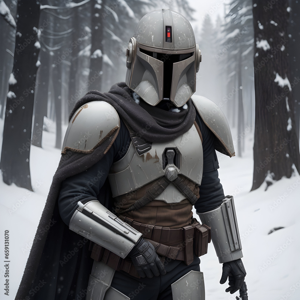 Naklejka premium soldier in winter forest