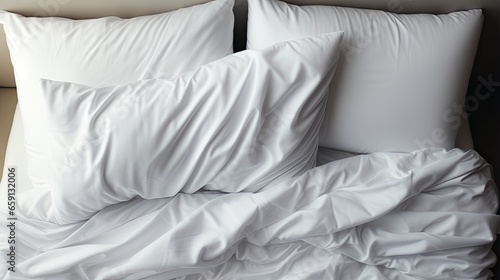 Wallpaper Mural  a bed with a white comforter and two white pillows.  generative ai Torontodigital.ca