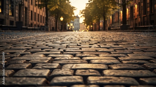 A picturesque stone pathway made of cobblestones and bricks, a testament to architectural heritage, creating a textured background for urban scenes © pvl0707