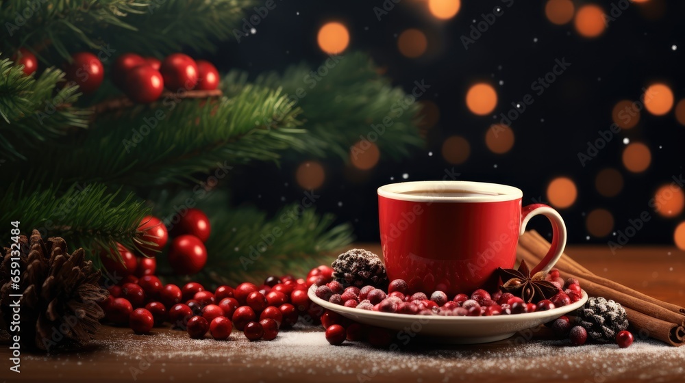Indulge in the delightful aroma of this winter's favorite, a cup of coffee adorned with a Christmas tree decoration and candy. It's the perfect hot drink to elevate your festive mood Indulge in the delightful aroma of this winter's favorite, a cup of coffee adorned with a Christmas tree decoration and candy. It's the perfect hot drink to elevate your festive mood