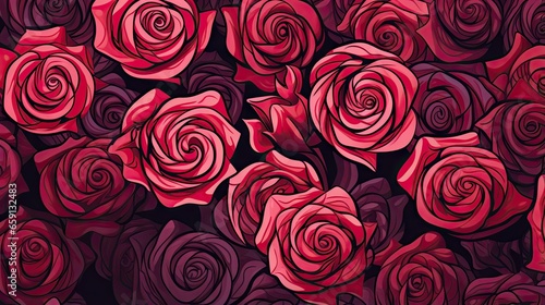  a bunch of red roses that are on a black background. generative ai