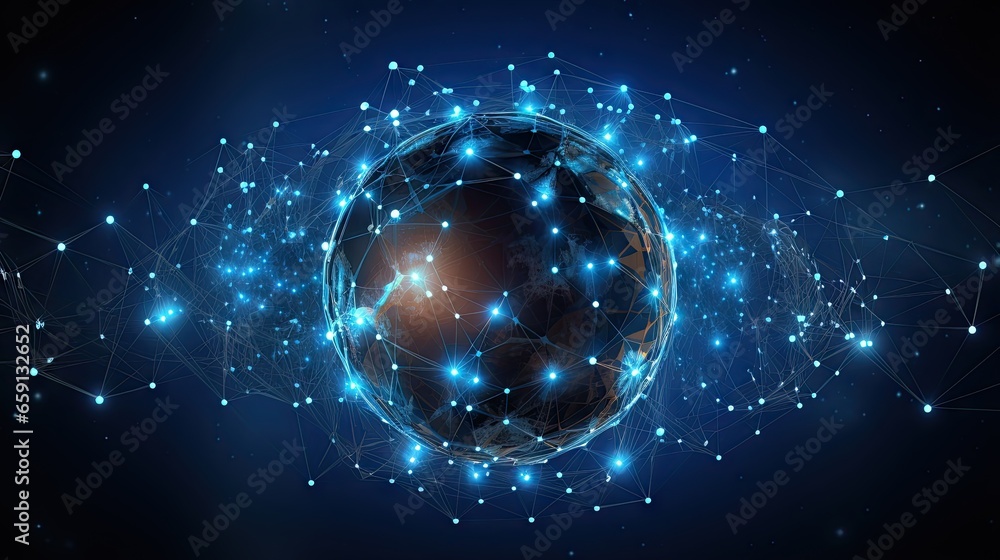 Obraz premium a stylized image of the earth surrounded by connected lines and dots. generative ai
