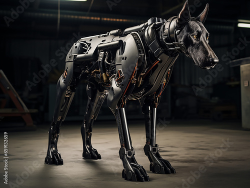 Foto Futuristic military cybernetic robot dog, doberman breed