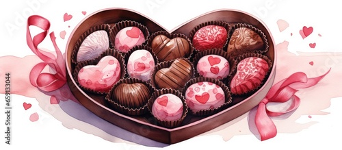 Illustration of chocolate candy box for Valentine s Day done in watercolor