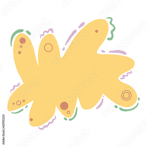 illustration of abstract splash or ink blob with yellow color and memphis style design