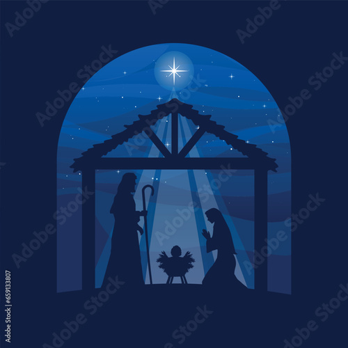 Christmas Nativity Scene: The Holy Family in the stable.