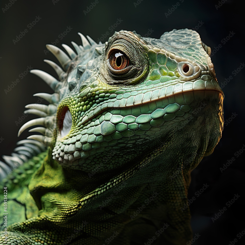 Fototapeta premium close-up portrait of a green iguana