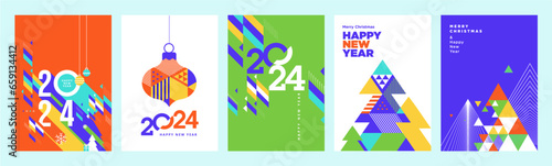 Set of Christmas and New Year 2024 greeting cards. Vector illustration concepts for graphic and web design, social media banner, marketing material.
