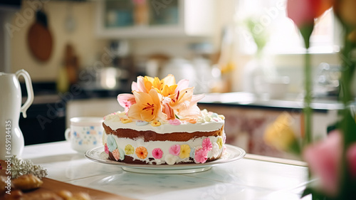 Homemade birthday cake in the English countryside house  cottage kitchen food and holiday baking recipe