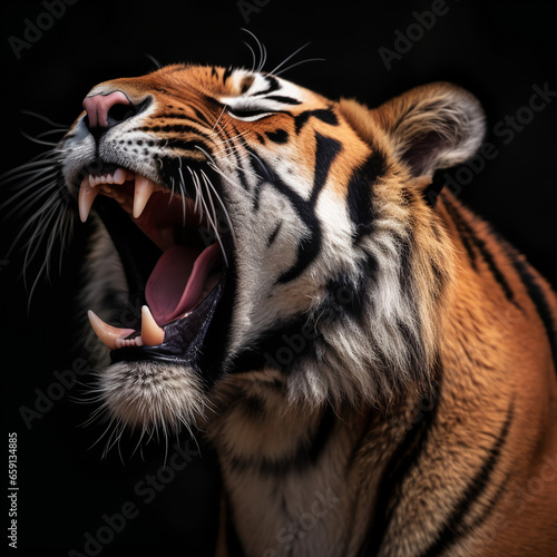 close up portrait of a roaring tiger, generative ai