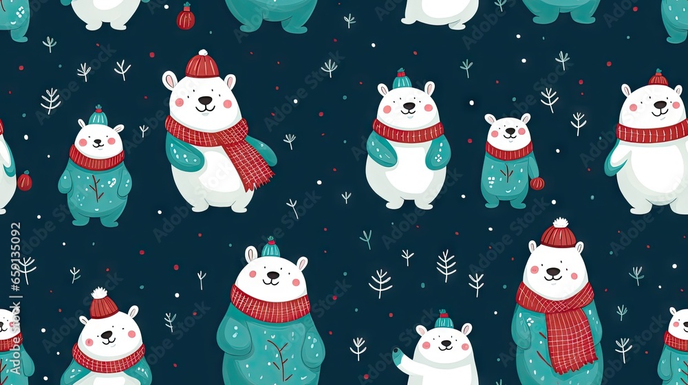 a group of polar bears wearing scarves and scarves. generative ai a group of polar bears wearing scarves and scarves. generative ai