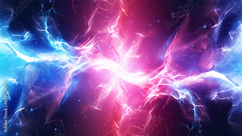 Blue and pink electric lightning in an abstract representation of battle and confrontation. VS or Versus.. photo