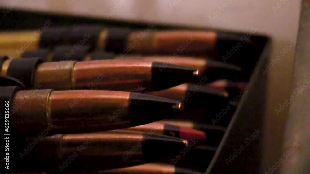 A lot of cartridges are in the box. Ammunition in the course of military operations, real war A lot of cartridges are in the box. Ammunition in the course of military operations, real war