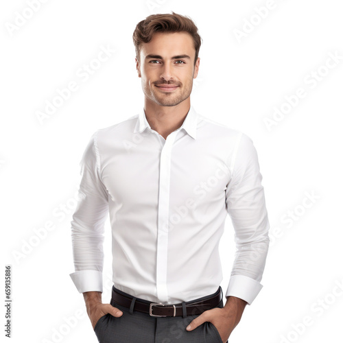 Handsome business man in white t-shirt isolated
