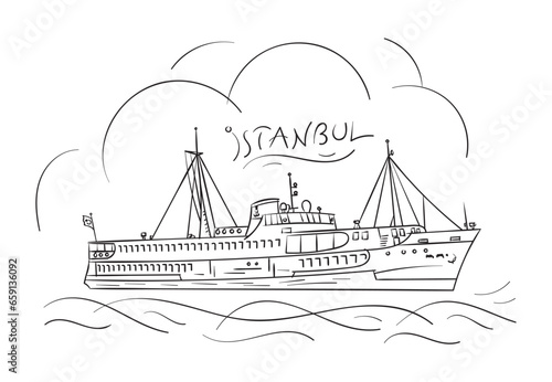 hand drawing istanbul word and steamer design