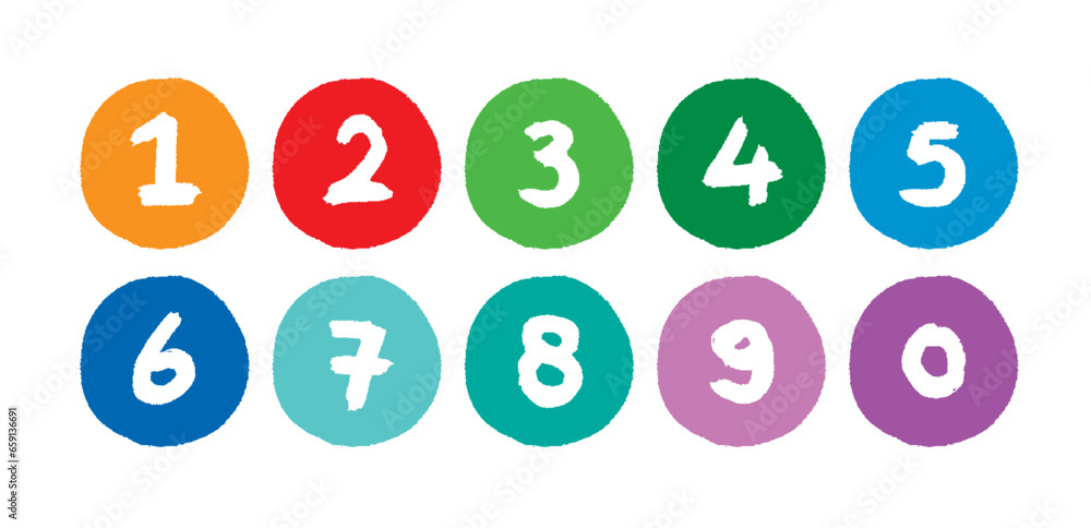 hand drawing mathematical numbers. Colorful numbers inside round. vector numbers hand drawing mathematical numbers. Colorful numbers inside round. vector numbers