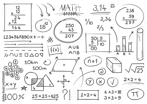 hand drawing mathematical expressions. mathematical symbols. the world of mathematics