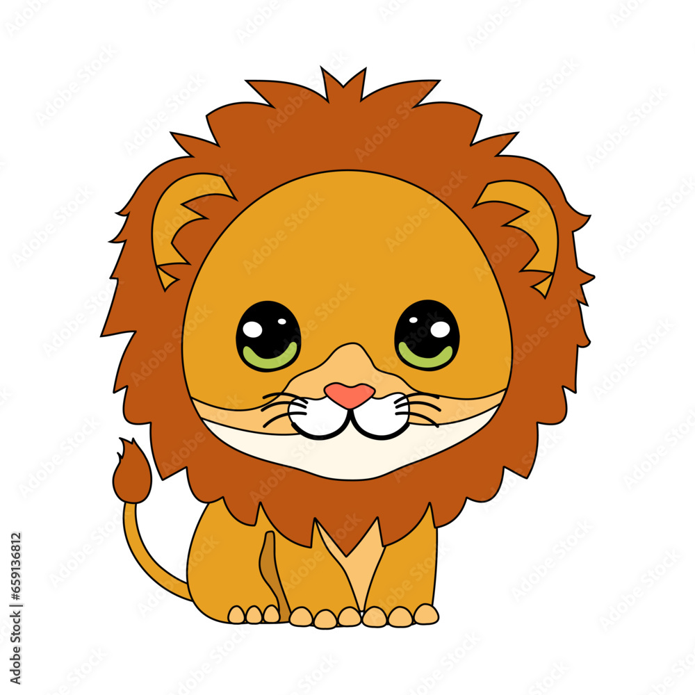 cute cartoon lion, vector illustration.