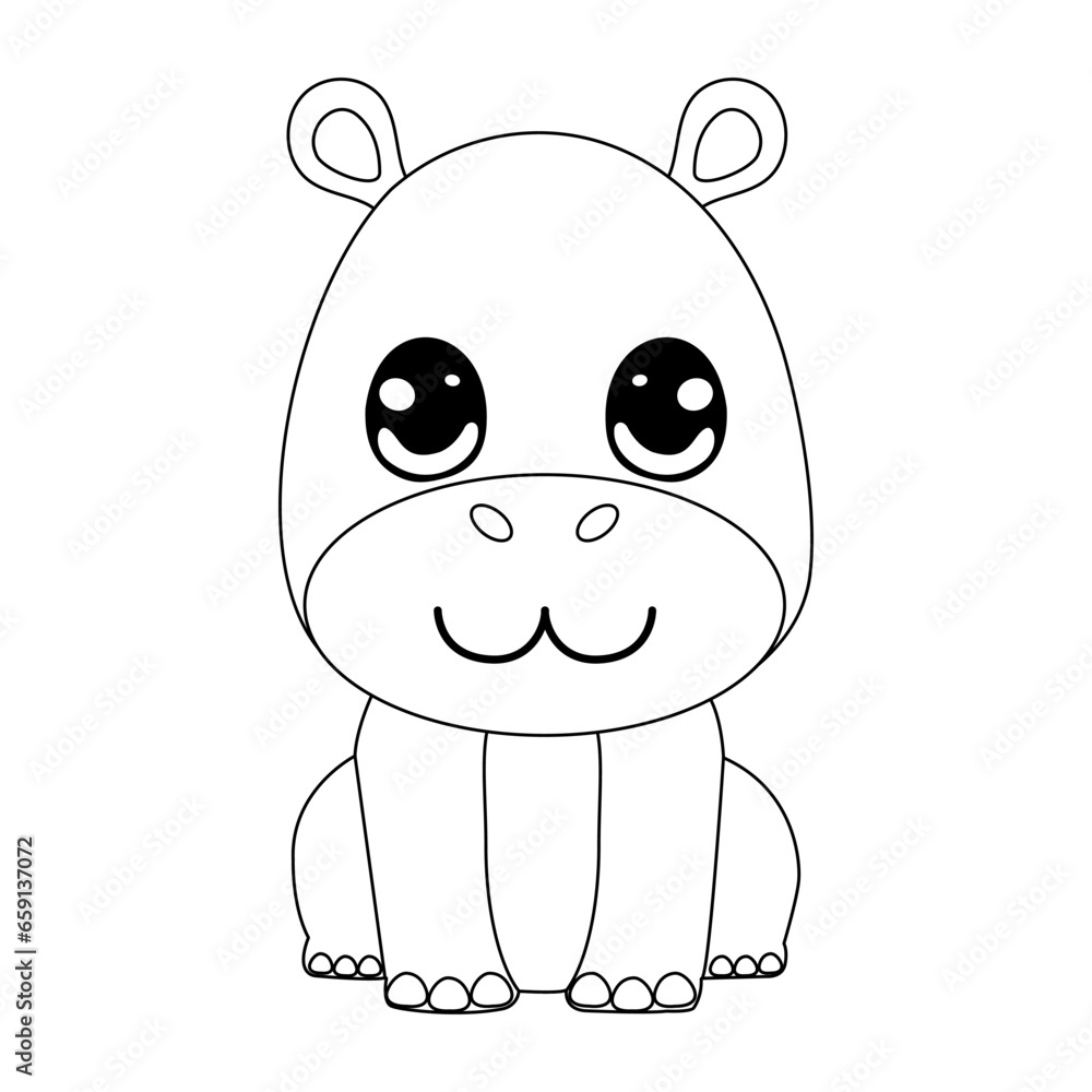 Line art vector illustration with hippopotamus Line art vector illustration with hippopotamus